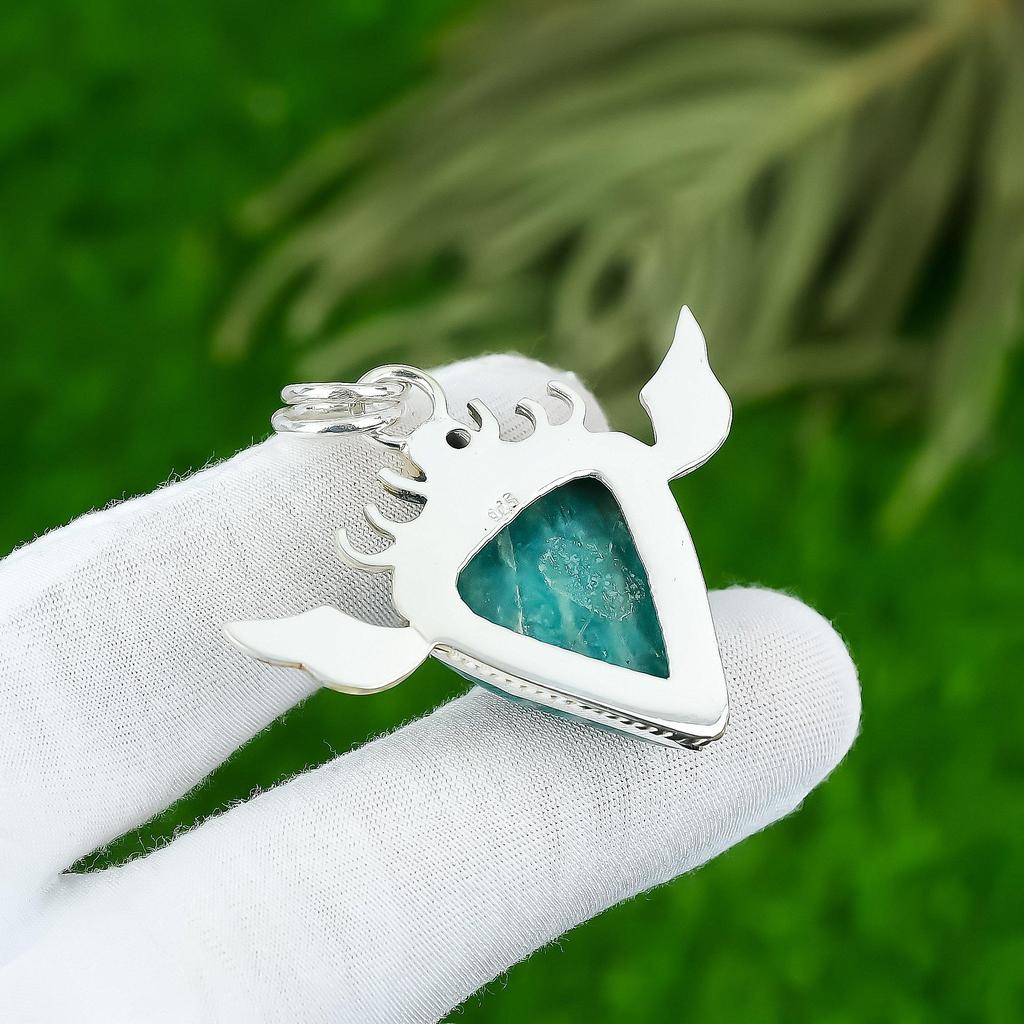 Sterling Silver Heart Chakra Pear Amazonite Stone Peridot Mother Bezel Pendant