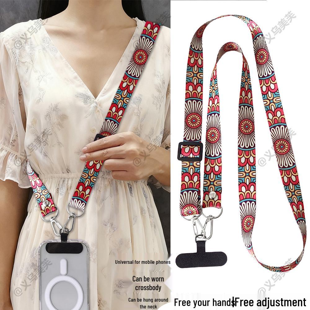 Adjustable Ethnic Style Crossbody Phone Lanyard for Travel & Mountaineering