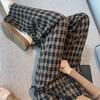 European and American Style Plaid Loose Wide-Leg Pants for Women - Autumn/Winter Collection