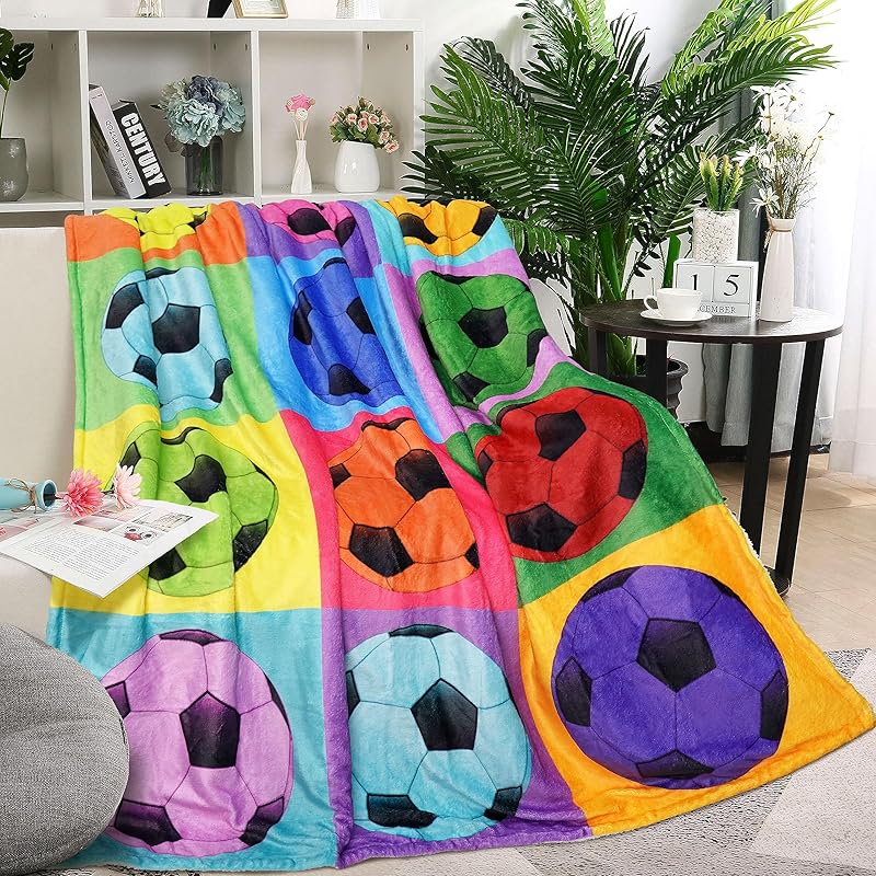 Football Blanket Gifts for Boys Girls Football Lovers, Green Football Throw Blanket Super Soft Travel Bed Sofa Blankets for Sport Fans Kids Adults