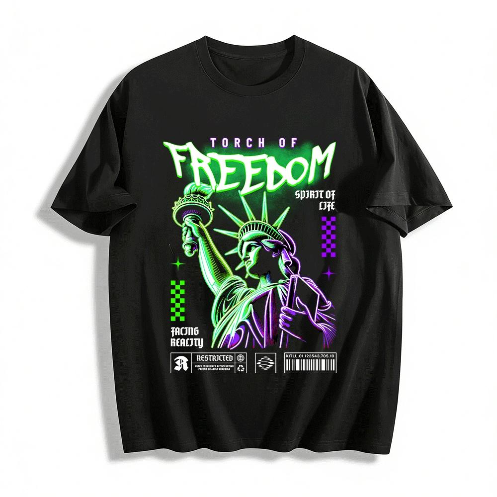 Statue of Liberty Torch of Freedom Graphic Casual Tee Pure cotton T-shirt XXS