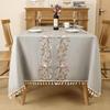 Luxury Embroidered Cotton-Linen Tablecloth with Tassels - Waterproof & Heat-Resistant