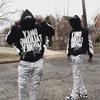 Unisex Streetwear Hooded Zip-Up Sweatshirt With Foamed Letter Print Loose Fit Casual Pullover