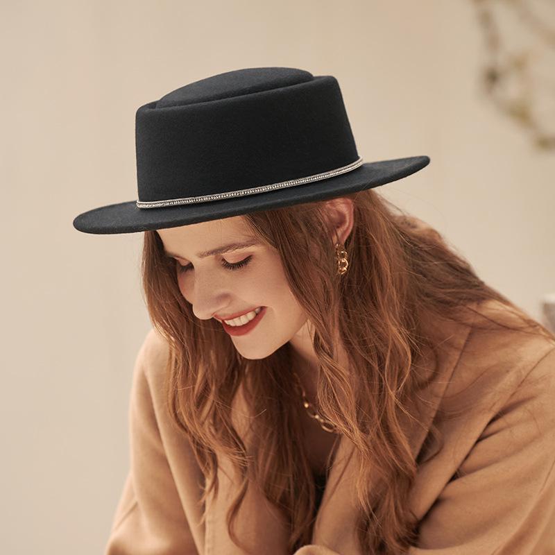 New autumn and winter women's felt hat British elegant hat big brim casual wool top hat