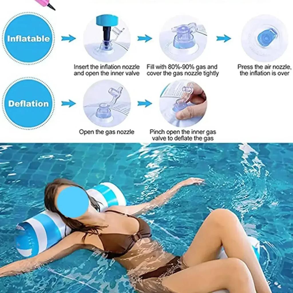 Foldable Water Hammock Inflatable Lounge Chair For Swimming Pool Beach Net Backrest Portable-1recliner+1randomly Colored Pump