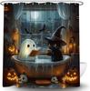 Halloween Funny Ghost Shower Curtain Spooky Gothic Cute Ghost Black Cat Reading In Bathtub Pumpkin Bat Skull Dark Horror