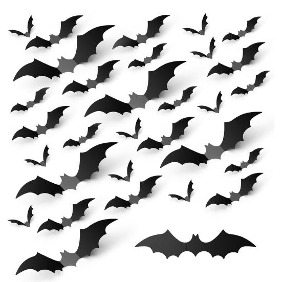 72/120Pcs 3D Bat Wall Stickers Realistic Pattern Easy to Install Wall Decals Halloween Decorations Party Supplies