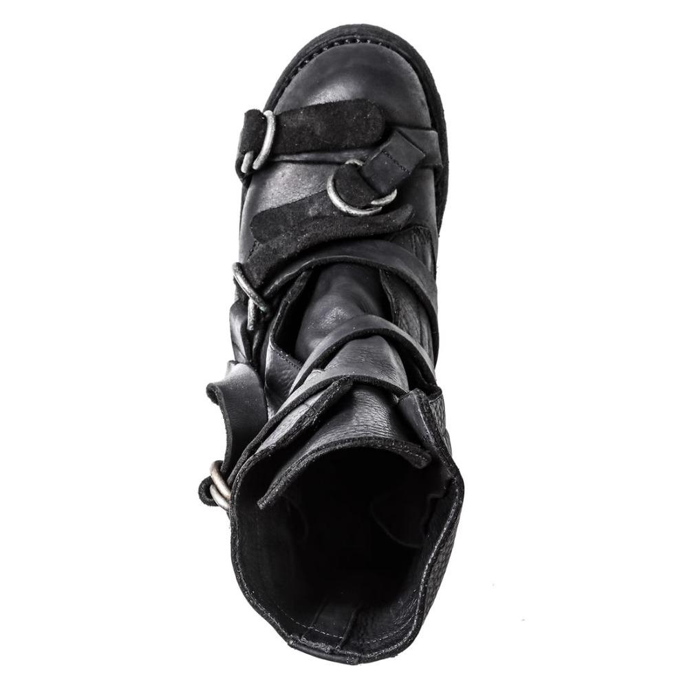 Męskie Skórzane Buty Motocyklowe Punk Retro Gruba Podeszwa Do Połowy Łydki Buty Rycerskie Czarne Miękkie Paski z Klamrą Wysokie Buty Mokasyny