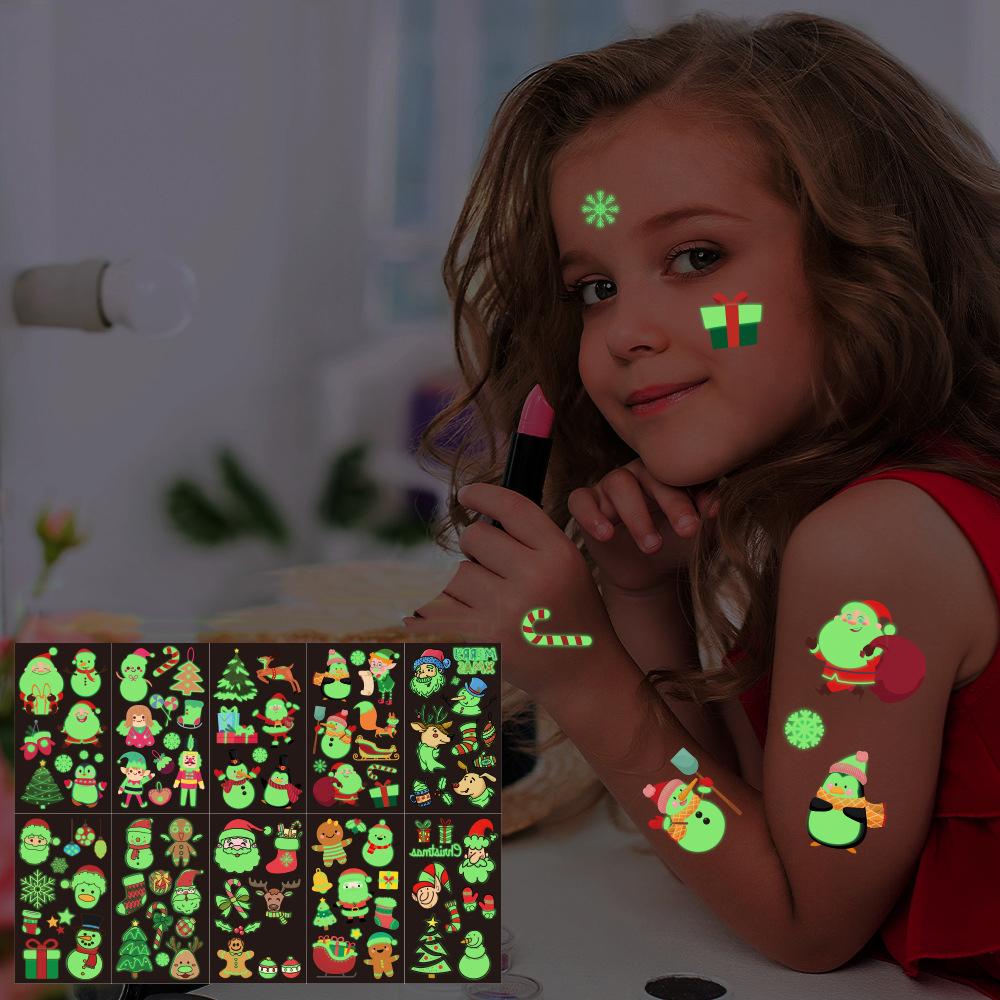 Christmas Luminous Tattoo Sticker 10 sheets,  Each sheet is about 10.5x6 cm. Var