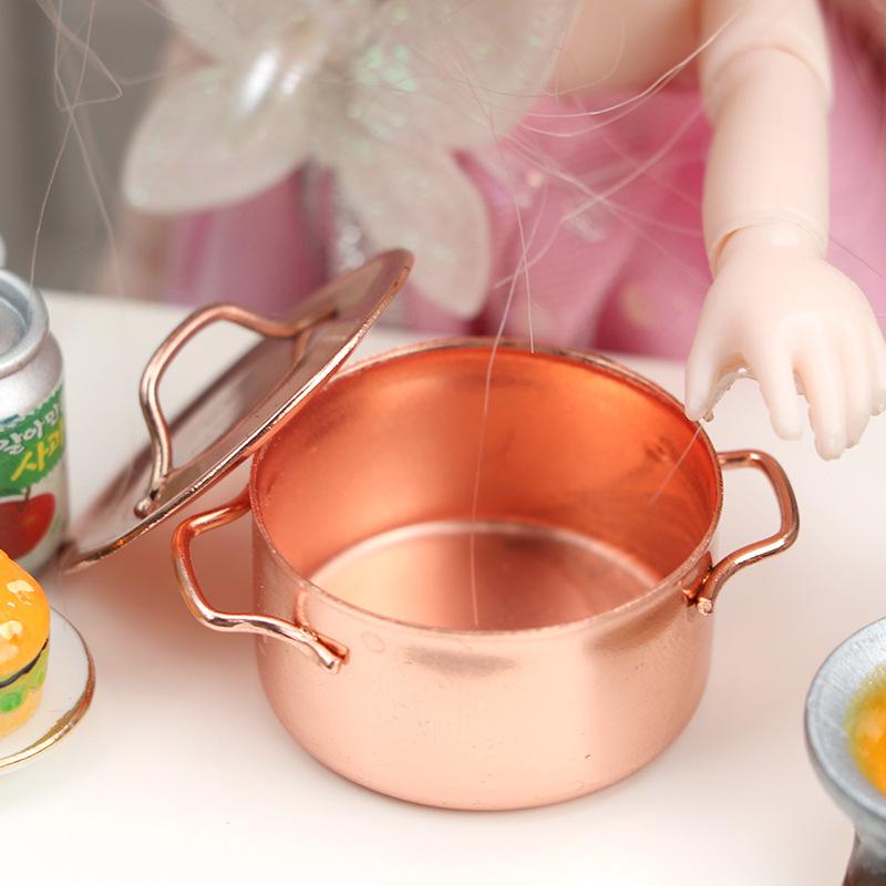 1:12 Dollhouse Miniature Copper Double-Ear Soup Pot Toy