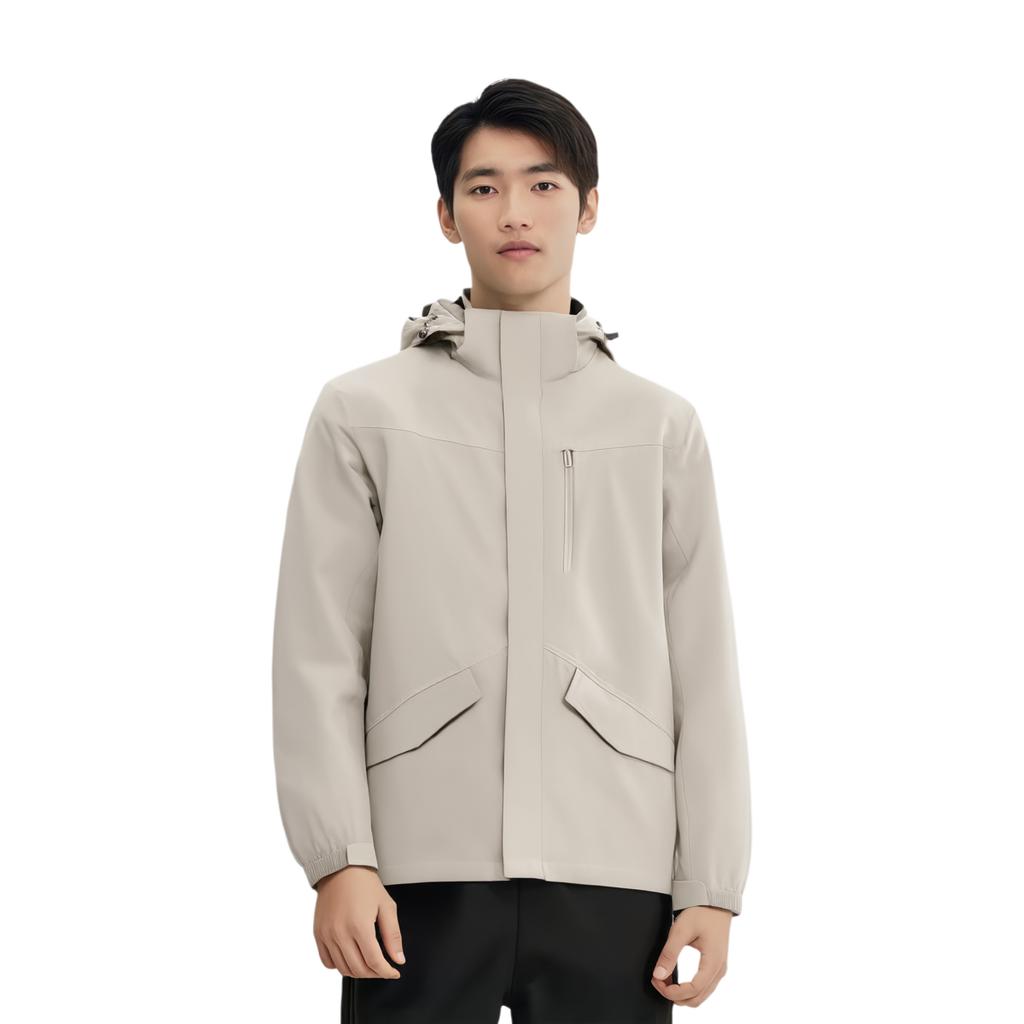 Li Ning Fitness Series Solid Color Hooded Water-Resistant Sports Jacket Men Jacket Light-Warm-Khaki AFDT751-11