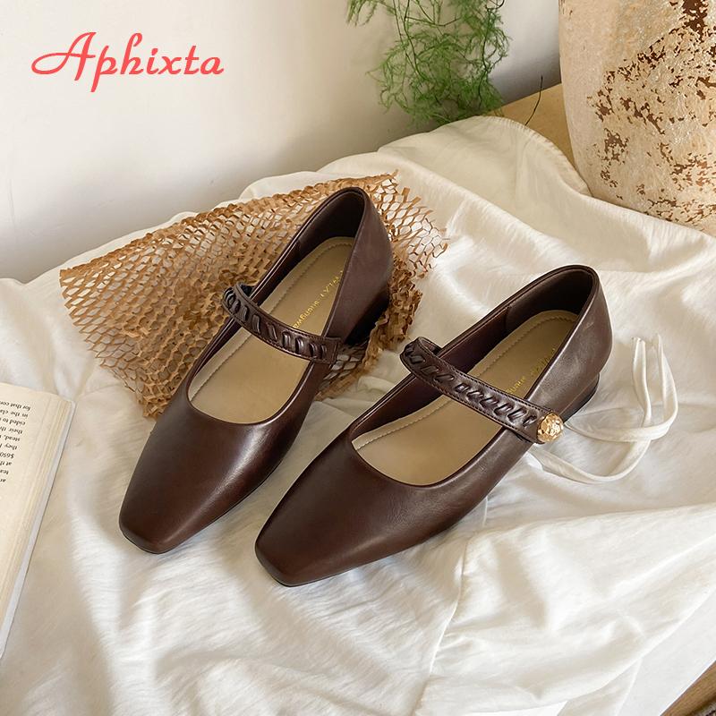 Fashion Aphixta 2.5cm Low Heel Mary Janes Hook Loop Square Toe Shallow Woman Heels Shoes Metal Buckle Shoes for Woman Zapatos De Mujer