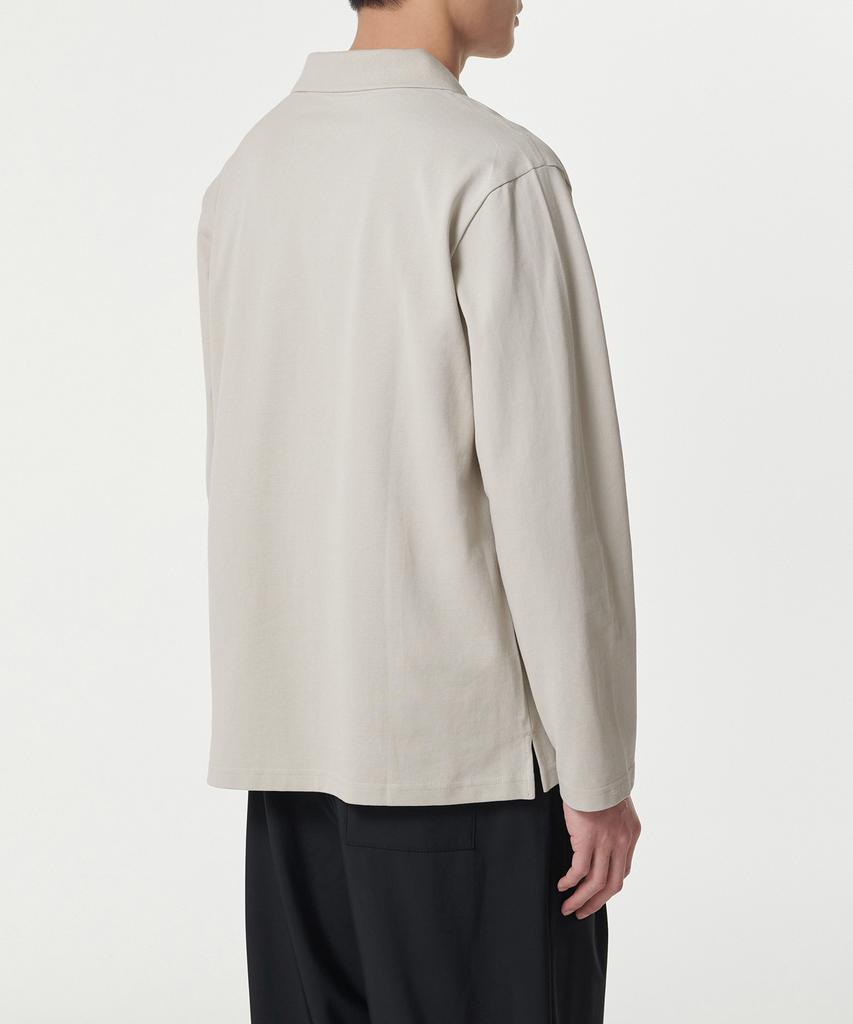 MUSINSA STANDARD Slit Neck Long Sleeve Pique Polo Shirt [Mushroom]