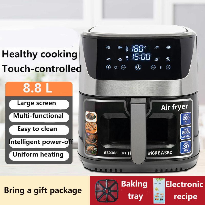 Friggitrice ad aria multifunzionale per uso domestico di grande capacità 8,8 litri Schermo touch intelligente trasparente Friggitrice elettrica in acciaio inossidabile Friggitrice ad aria completamente automatica