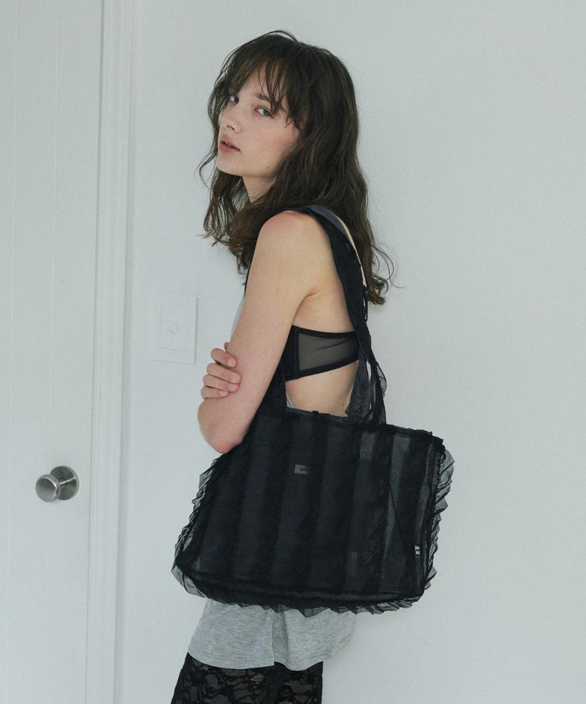 Jedrefeb5 Sheer Ruffle Shoulder Bag Reversible Black