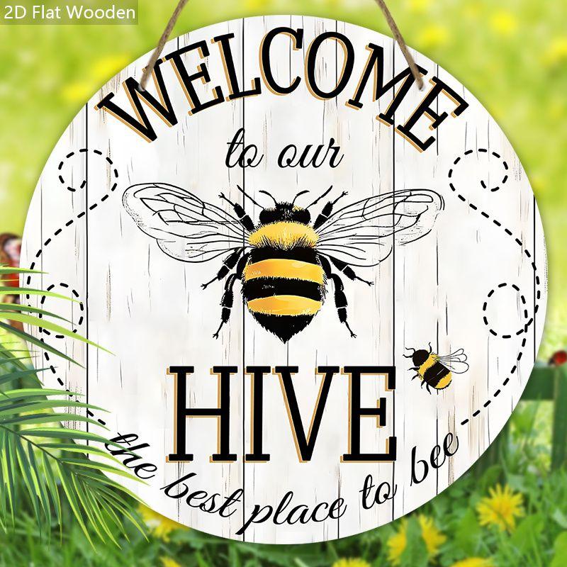 Garden Decoration, Wooden Hanging Decorative Signs, "WELCOME" Logo, Bee Pattern, 2D Graphic Products, Housewarming Gifts for Friends