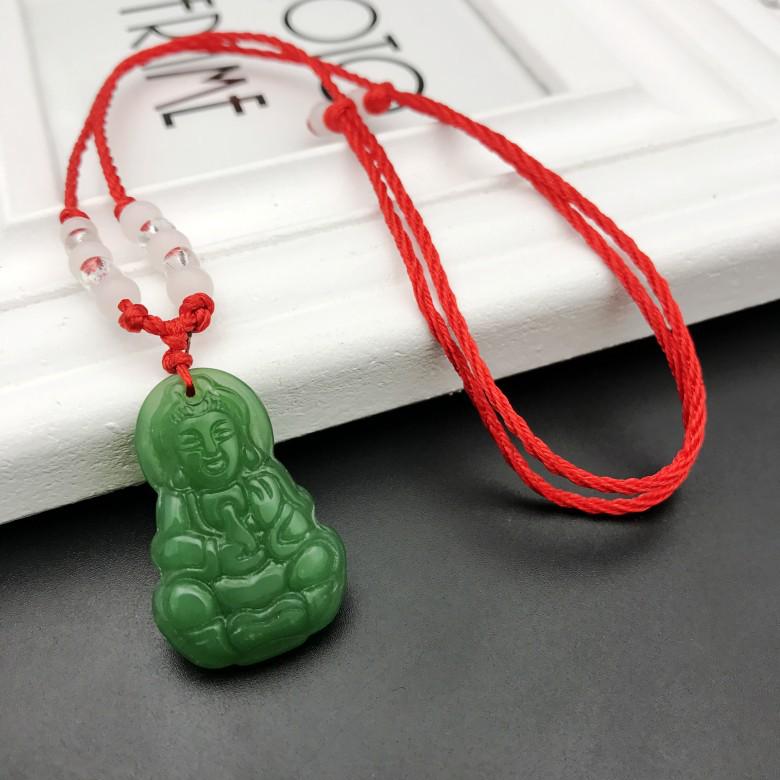 Imitation Jade Guanyin Buddha Red Rope Pendant Necklace for Men and Women - Korean Style Fashion