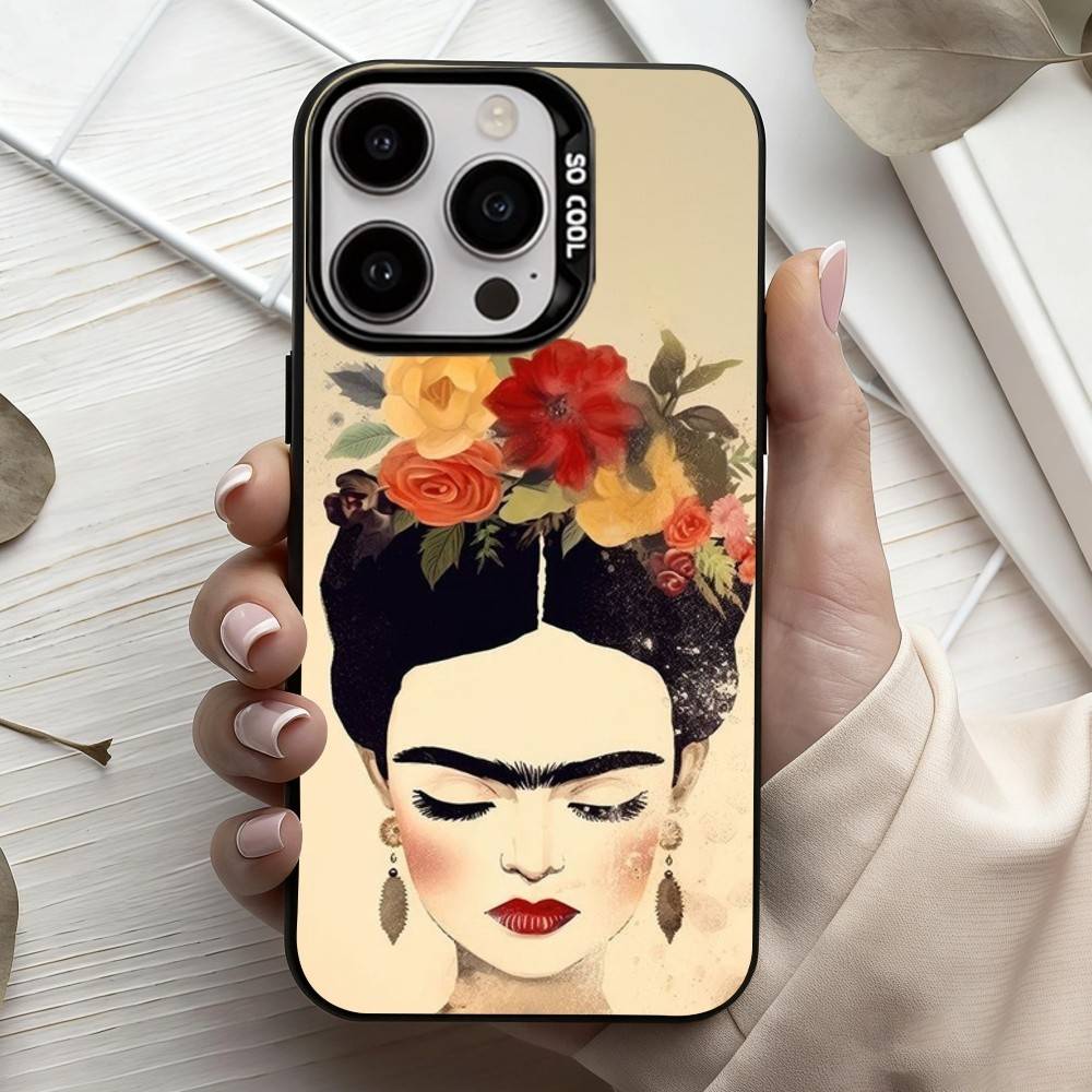 F-Frida-A K-Kahlo-g A-Art Phone Case For iPhone17,16,15,14,13,12,11 Plus,Pro Max Black Candy Silver Plated Cover iPhone12PRO