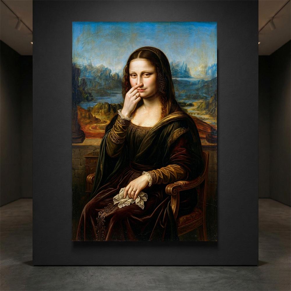 Funny Mona Lisa Canvas Wall Art Poster Gallery Mona Lisa Portrait Print Vintage Bathroom Wall Art Toilet Powder Room Decor