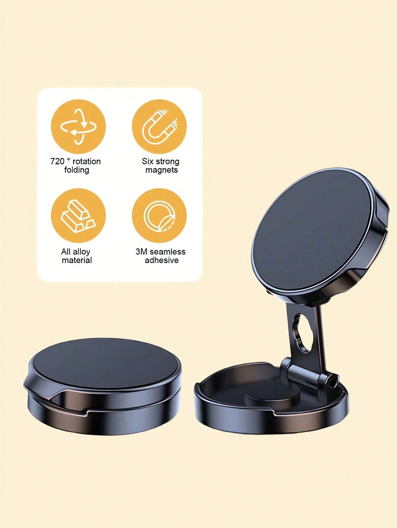 

Universal Foldable Magnetic Car Phone Holder - 360° Rotation, 6 Strong Magnets, Durable Alloy, Nano Adhesive, Adjustable Angle чорний