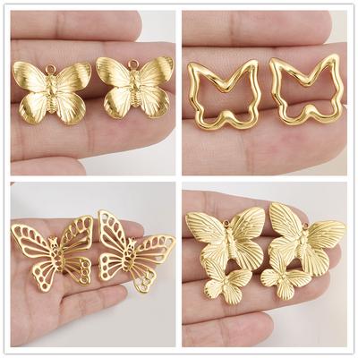 6 Stück/Los Silber/Gold Farbe Schmetterling Tier Anhänger Edelstahl Charme Für Schmuckherstellung Zubehör Handgemachte Schlüsselanhänger Halskette