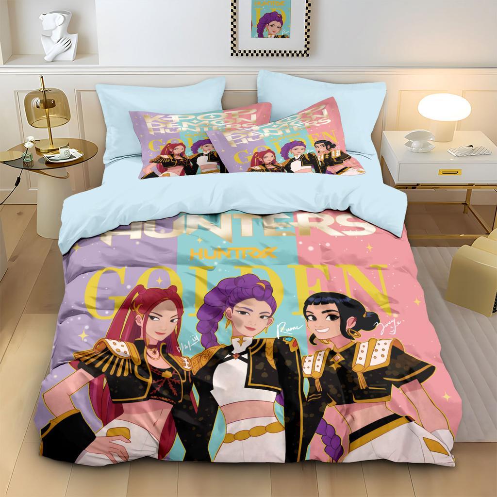 3pcs/set K-Pop Bedding Set Demon Hunters Colorful Print Polyester Student Dormitory Bed Sheet Duvet Cover Kid Gift Home Textile