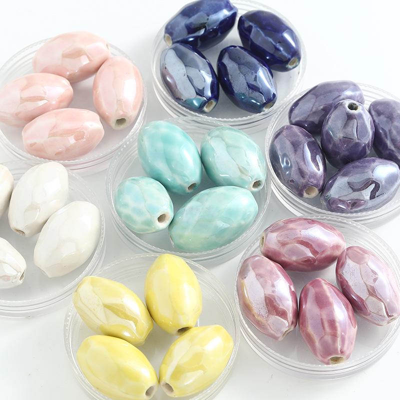 Electroplated Olive Ceramic Bead Necklace Pendant with Seed Beads for DIY Jewelry Crafting.