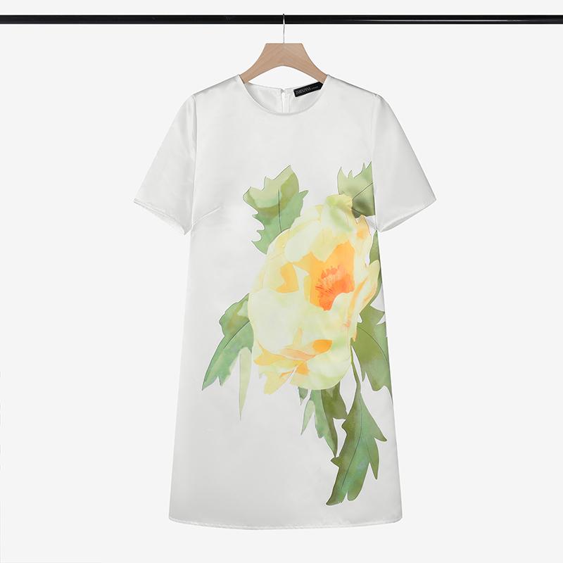 ZANZEA Vestido casual de manga corta con estampado floral y cuello redondo para mujer