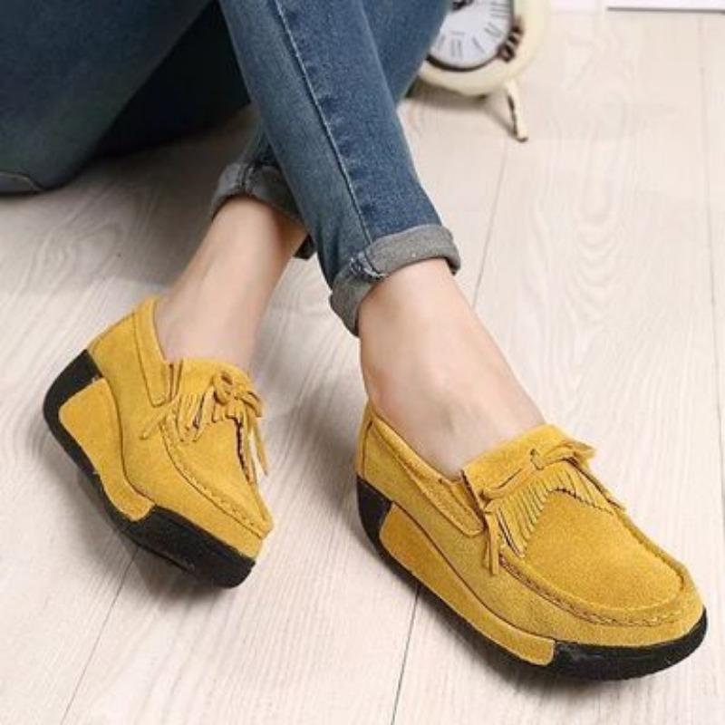 Fashion Casual women's shoes spring new thick-soled wedge-heeled shoes genuine leather rocking shoes tassel platform suede leather