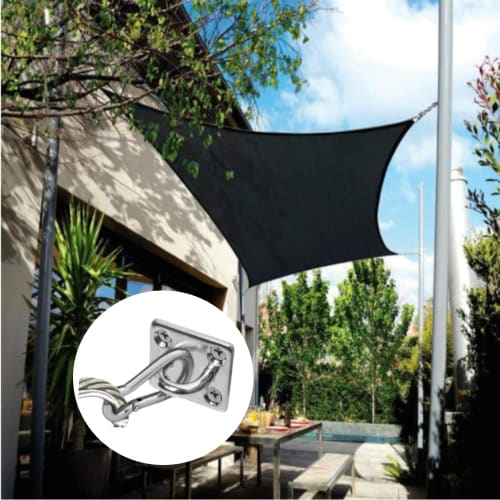 KALOLINNA Eye Plates, Ceiling Hooks, Wall Hooks, Stainless Steel Pad Eyes, 304 Stainless Steel Carabiners, Rectangular Eye Plates, Set of 4, Silver, C