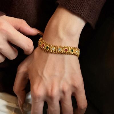 Duobao Bracelet Ancient Gold Watch Chain Women's Inlaid Color Jewelry Square Double-layer Point Diamond Bracelet Jewelry Wholesale