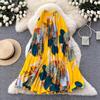 Qooth Floral Pleated Elastic A-Line Maxi Skirt High Waist Full Flare Long Skirt for Holiday QT2891