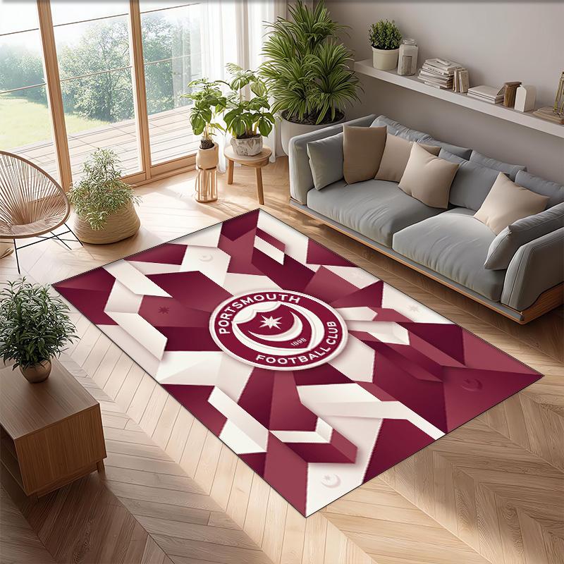Tappeto Morbido Area Rug con Motivo Calcio Portsmouth FC Antiscivolo Tappeto per Pavimento Interno Tappetino Decorazione Sportiva per Camera da Letto
