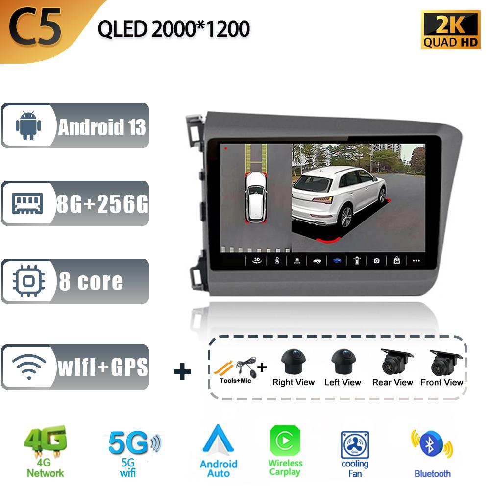 Android 13 For Honda Civic 9 2012-2015 Multimedia Center Car Radio Screen Auto Radio 4G GPS Navigation Stereo  Carplay