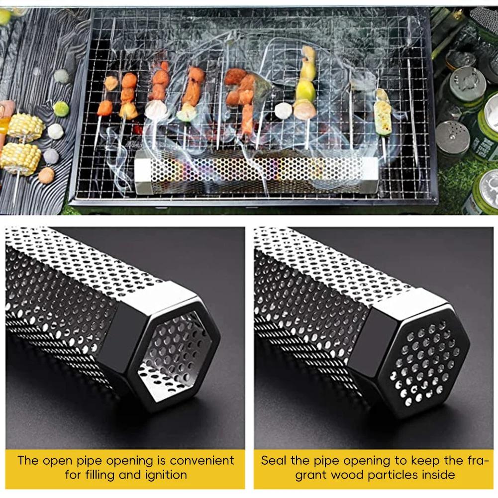 Pellet Smoker Rohr, 12 Zoll Edelstahl Holzpellets Rauchgenerator für Heiß- oder Kaltrauchfunktion Funktioniert mit BBQ Grill Smokern