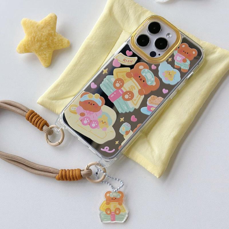 

Zhitai Мультяшный чехол-зеркало для iPhone 12-15 Pro Max, со шнурком - Женский дизайн iPhone 15 Pro Max