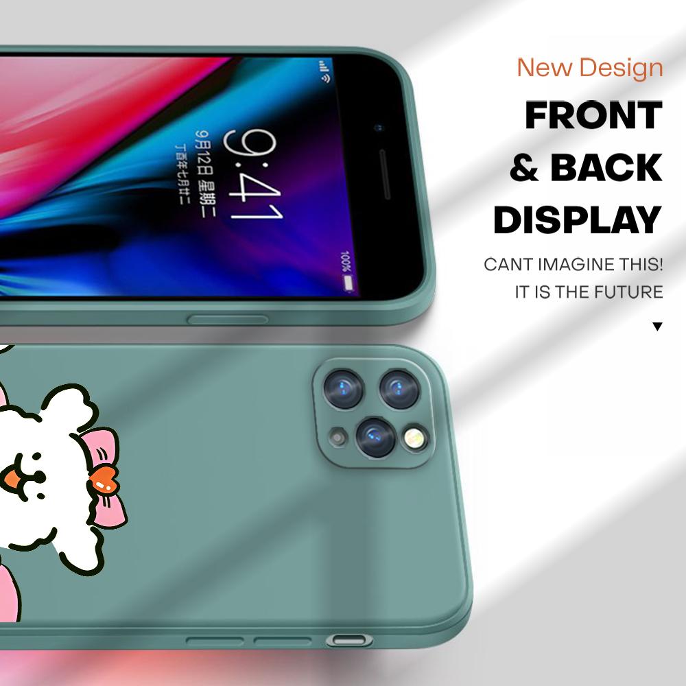 Cute Bow Puppy Phone Case for iPhone 15 14 13 12 11 Samsung Galaxy A12 A52 S24 S23 Xiaomi POCO Redmi Soft Square Liquid Silicone Cover Casing