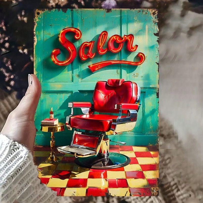 Vintage Metal Poster Wall Decor Barber Chair Retro Salon Sign