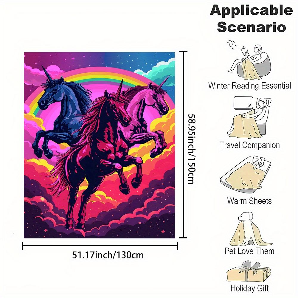 Rainbow Running Unicorn Flannel Printed Blanket Suitable for All Seasons Suitable for Living Room Office Sofa and Travel