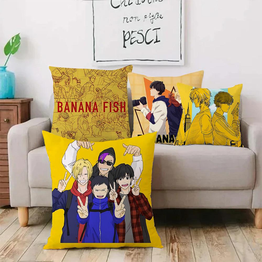 Anime Bananas F-Fish Pillow Covers Cartoon Sofa Decorative Home Double-sided Printing Short Plush Cute Cushion Cover