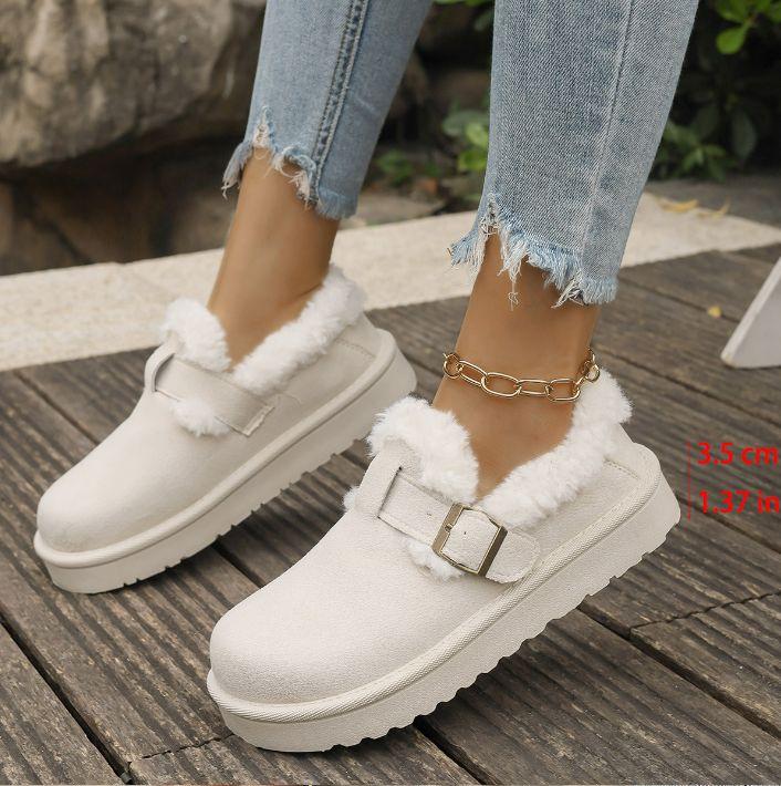 Women's Winter Plus Size Casual Flat Slip-On Snow Boots Low-Top Slip-On Outdoor Wear