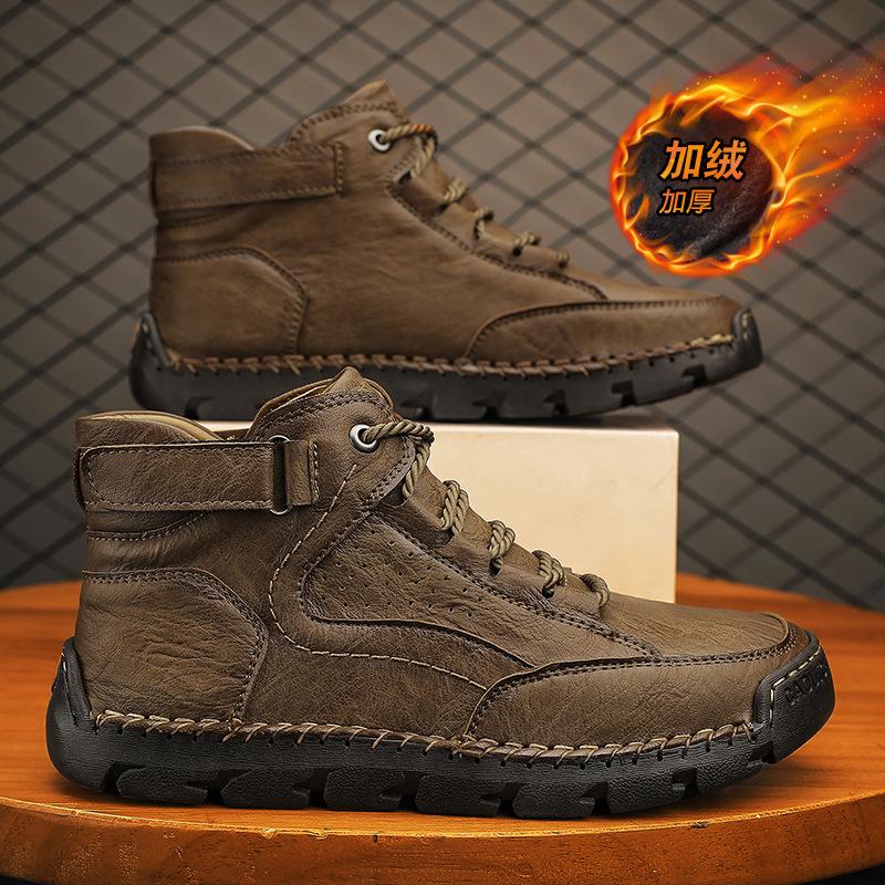 

Популярные мужские кожаные ботинки большого размера, мужские модные ботильоны ручной работы, повседневная обувь на шнуровке на плоской подошве 48