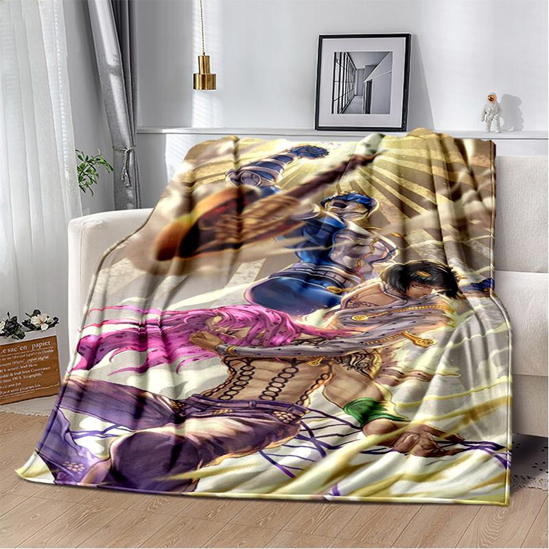 3D Jojo's Bizarre Adventure Cartoon Anime Blanket,Soft Throw Blanket for Home Bedroom Bed Sofa Travel Picnic Office Cover Kids
