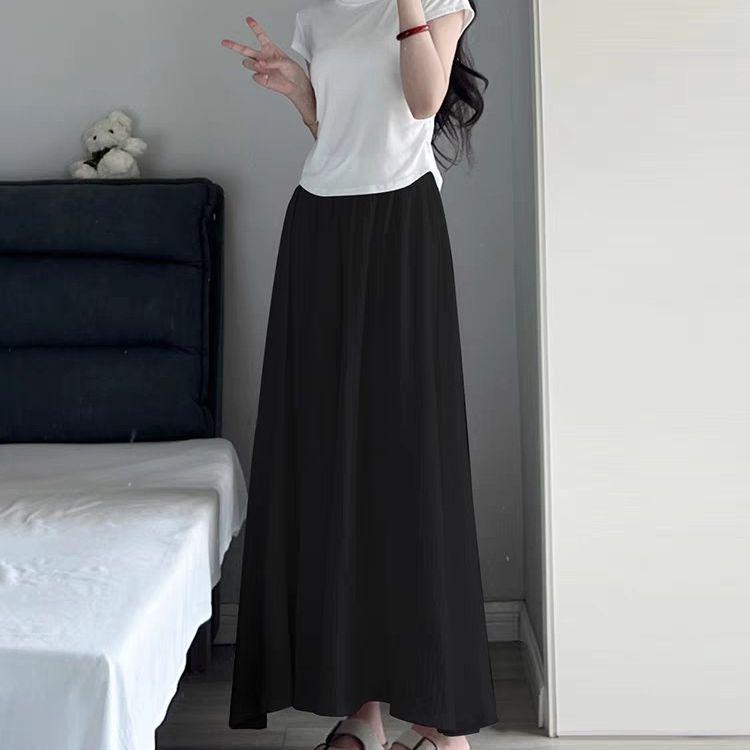 Ice Silk Off-White Pleated Culottes: Women's High-Waisted A-Line Midi Skirt