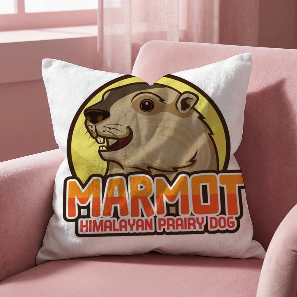 Cute Design M-Marmot Cushion Cover Multi-Scene Pillow Cover for Home & Car - Reversible, Soft & Durable for Daily Use