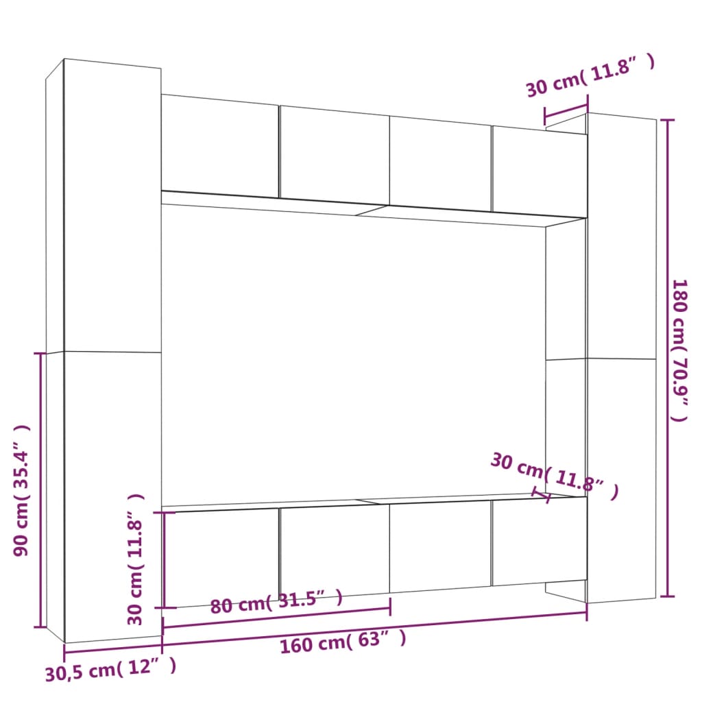 8 pc TV Cabinet Set Smoked Oak Particleboard