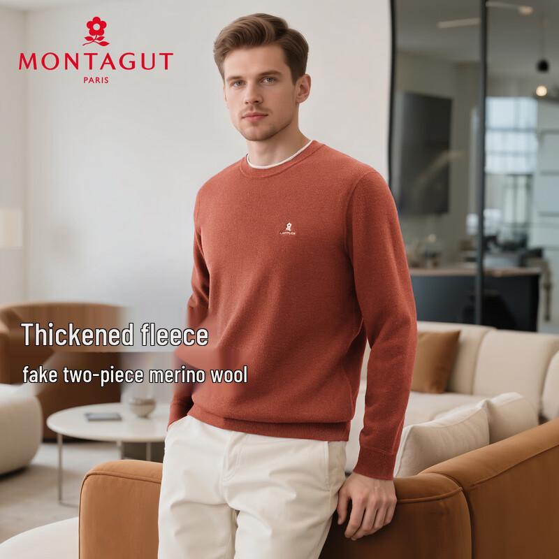 MONTAGUT Men's Winter Plush Lined Round Neck Knit Sweater