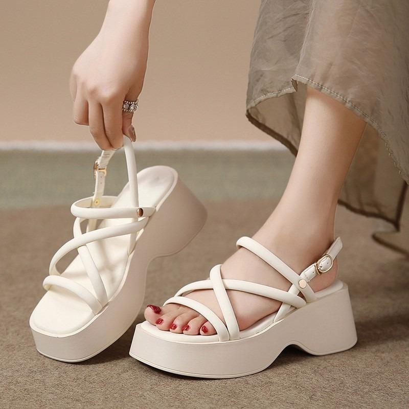 2025 Summer Women's Sandals Wedge Roman Shoes Trendy Hollow Ladies Sandals Fashion Fairy Style Women's Heel Zapatos De Mujer