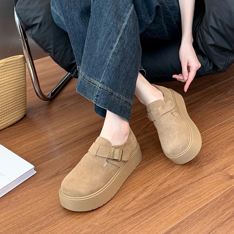Thick-soled Women's One-pedal Women's Single Shoes Retro Widened and Fattened Large-size Women's Shoes