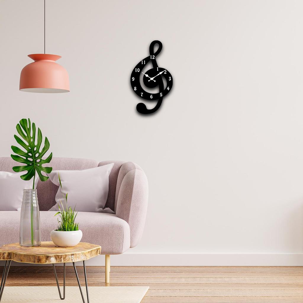 Music Wall Clock Cute Creative Clock Wood for Living Room Hotel Dining Room